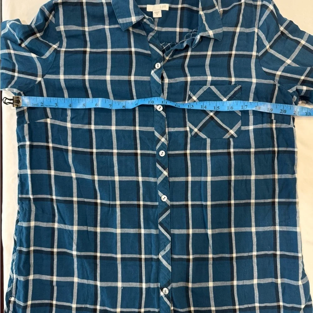 J Jill 100% Cotton Tunic Button Down Blue Plaid Flannel Feel Pockets - Picture 5 of 12